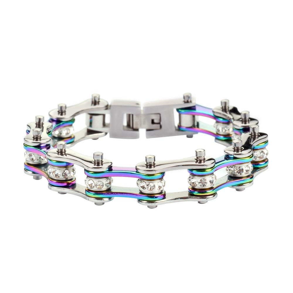 Two Tone Silver/Rainbow With White Crystal Centers, SK1207