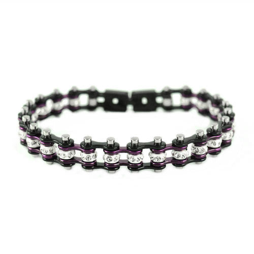 Mini Size Two Tone Black/Candy Purple With White Crystal Centers Bracelet, SK2009