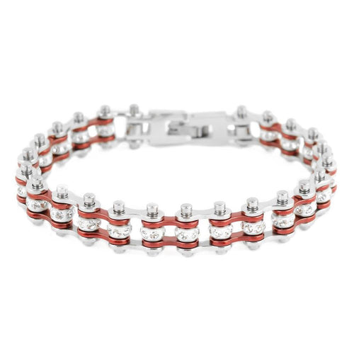 Mini Size Two Tone Silver/Candy Red With White Crystal Centers Bracelet, SK2014